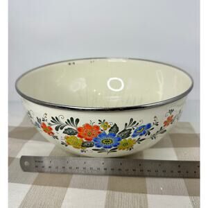 Vintage Kobe Kitchen floral enamel metal bowl